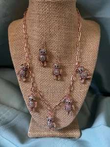 Rose Colored & Rhinestone BEAR Necklace & Earrings Set...SPARKLE!!! - Bild 1 von 11