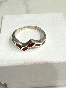 Navajo Ring 925 Silber Intarsien Natur Koralle Indianer Künstler Größe 7 Vintage - Bild 1 von 5
