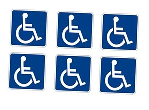 Symbole Fauteuil Roulant Handicap Conforme ADA Panneau Accès Handicap Pack de 6 3 X 3 - Photo 1 sur 3