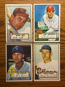 1952 Topps Baseball 4 Card Lot, Hank Arft, Curt Simmons, G-Vg - Picture 1 of 6