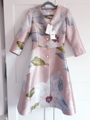 New Ted Baker Baby Pink Ottie Textured Floral Satin Dress Coat UK 6 TB 0 - Image 1 of 4