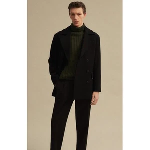 Mango MNG Man Recycled Wool Double Breasted Coat Size XL Black New Jacket - Picture 1 of 11