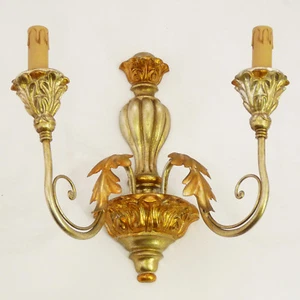 APPLIQUES LAMPADA LED ART.430 LEGNO E FERRO FOGLIA ORO E ARGENTO GOLD NUOVO - Picture 1 of 3