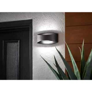 Home Decorators Outdoor Integrated LED Wall Lantern 2-Light, Black Etched Glass - Picture 1 of 3