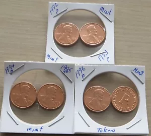 1992p-1996p mint Lincoln Memorial Pennies 4P15,16,17 with P Mint Token - Picture 1 of 4