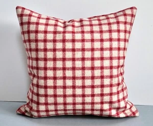 Abraham Moon 100% Wool Checked Cushion Cover Banff Natural/Red 46cm Square - Picture 1 of 9