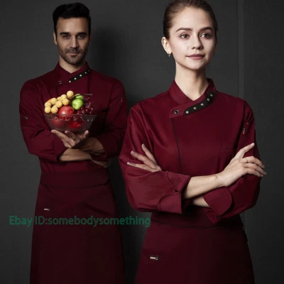 Men Women Chef Long Sleeve Cook Coat Kitchen Unisex Uniform Jacket Top M-3Xl - Image 1 of 4