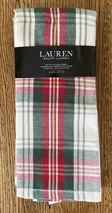 New! Set of 2 Ralph Lauren Kitchen Towels Christmas Plaid Red Green Off White - Picture 1 of 2