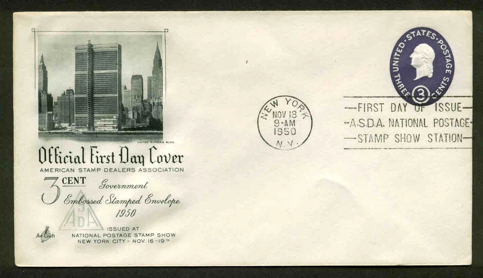 U534a 3c WASHINGTON FDC NEW YORK, NY ART CRAFT CACHET - Image 1 of 1