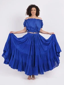 Women's Tribal 25 Yard Skirt Cotton Tribal Dance Performance Royal Blue Skirt - Foto 1 di 6