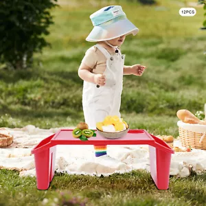 Rectangle 12 Pcs Kids Portable Plastic Breakfast Laptop Trays W/Side Pockets - Picture 1 of 20