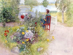 garden flowers river by C. Larsson Tile Mural Kitchen Backsplash Marble Ceramic - Picture 1 of 18