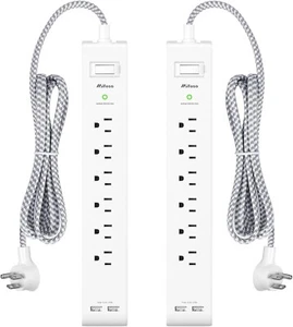 15FT Flat Plug Power Strip surge protector - 8 Devices, Wall Mountable Design - Picture 1 of 9