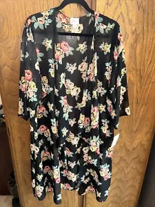 Lularoe Women Size L Cardigan Black Floral Shirley Duster Kimono Sleeves NWT - Picture 1 of 7