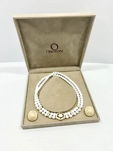 Vintage Oroton Gold & Silver Necklace + Extender And Earring Set Including Box - Picture 1 of 6