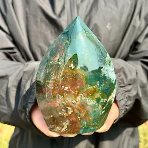 1.43LB Natural Ocean Jasper Tear Drop Tower Crystal Quartz Stone Point Healing - Picture 1 of 11