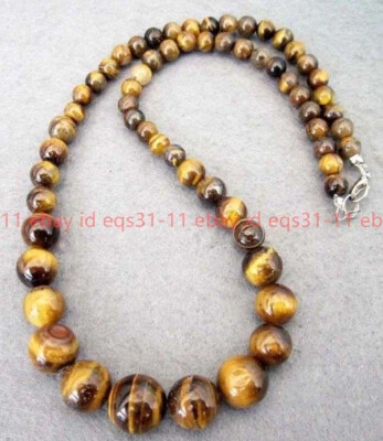 Colar de contas redondas de pedra preciosa olho de tigre genuíno natural 6-14mm 18"  - Imagem 1 de 4