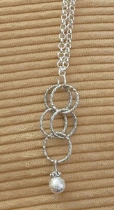 EYECATCHING SILVER NECKLACE with BEADED RINGS PENDANT; Handmade - Picture 1 of 3