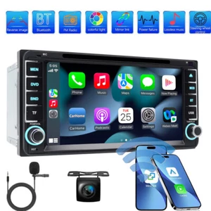Rear Camera Double Din Car Radio Stereo CD DVD Player BT For Toyota CarPlay GPS - Picture 1 of 13