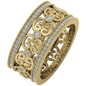 SI1 G 0.95 Ct Genuine Diamond Eternity Anniversary Wedding Ring 14K Yellow Gold - Picture 1 of 8