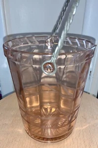 Vintage rosa Depression Glas geätzt Blumenmuster Eiskübel mit Zangen - Bild 1 von 14