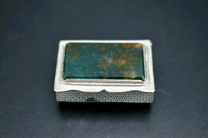 Victorian Silver Plated Moss Agate Vesta Box Match Safe - Picture 1 of 9