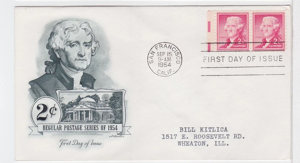 TurtlesTradingPost - Thomas Jefferson 2 Cent   #1033 - 1954 FDC Artmaster Cachet - Image 1 of 1