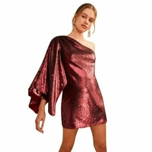 Keepsake No Signs Pailletten One Shoulder Minikleid S Beere Neu - Bild 1 von 12