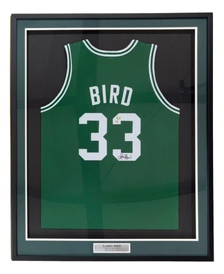 Larry Bird Boston Signed Framed Green Basketball Jersey Bird+PSA/DNA - Image 1 of 2