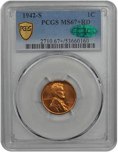 1942-S Lincoln PCGS CAC RD 67+ - Picture 1 of 4
