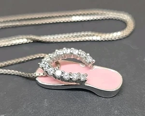 Sterling Silver Sandal Pendant With 16" Square Link Necklace 925 Italy - Picture 1 of 6