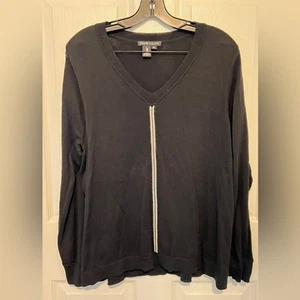 PEACE OF CLOTH Damen Pullover schwarz geraffte Ärmel weißer Besatz V-Ausschnitt Gr. XL - Bild 1 von 5