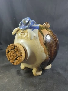 Hucha de goteo de gres cerámica de estudio de colección corcho hocico cerdo arte popular rústico - Imagen 1 de 8