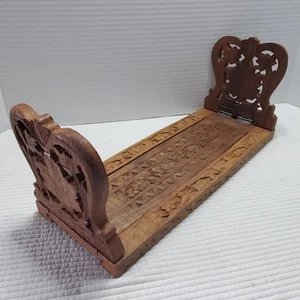 Wooden Folding Extendable Book Shelf Hand-carved Vintage 5.5"x21" Bookend - Picture 1 of 7