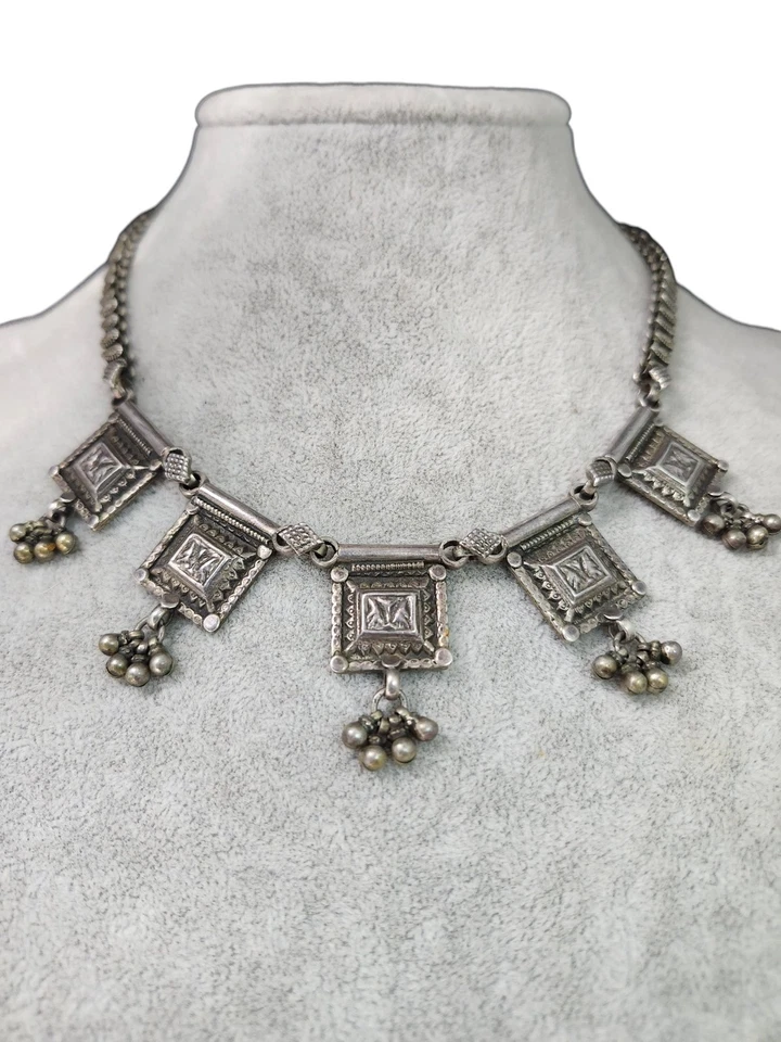 Stearling silver artisan ethnic Indian traditional tribal choker necklace58.69g  - Image 1 of 4