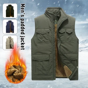 Men's Plush Multi Pocket Vest Outdoor Thickened Warm Cotton Vest Plus Size - Picture 1 of 24