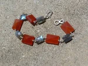 Pulsera De Plata 925, Cornalinas Y Labradoritas - Picture 1 of 14