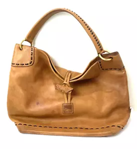 Dooney & Bourke Florentine Leather Toggle Natural Tan Large Handbag Satchel Boho - Picture 1 of 9