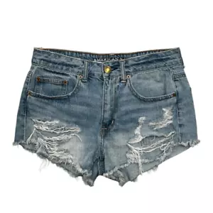 American Eagle Women's Size 6 High Rise Festival Distressed Jean Shorts - Picture 1 of 11