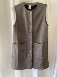 Mujer Gamuza Microfibra Vestido Botones Bolsillos Sin Mangas Talla Pequeña - Imagen 1 de 5