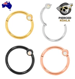 2Pcs Surgical Steel Opal Hinged Segment Septum Nose BCR Ring Sleeper Earrings - Picture 1 of 16