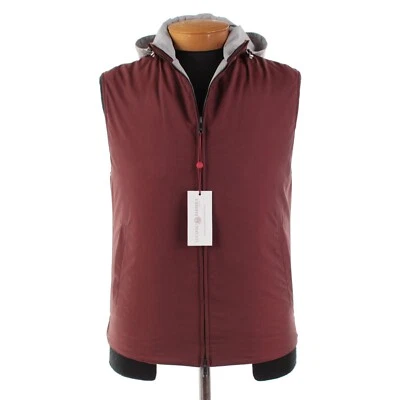 Chaleco con Capucha Luciano Barbera Nuevo con Etiquetas Mezcla de Lana Talla 50 (M EE. UU.) en Rojo Ladrillo y Gris Foto 1 de 4