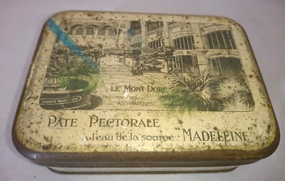 ANCIEN GRANDE BOITE PUBLICITAIRE PUB LE MONT DORE PATE PECTORALE 1900 MADELEINE - Photo 1/4