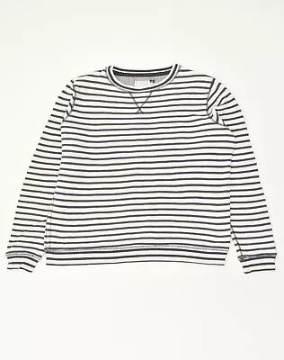 FAT FACE Womens Oversized Sweatshirt Jumper UK 12 Medium White Striped AA79 • 25.99€