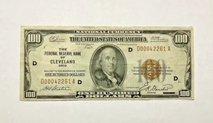 $100 Dollar Note National Currency Cleveland Brown Seal 1929 Low Serial Number - Picture 1 of 2
