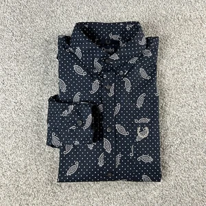 Drake's London Men's Cotton Long Sleeve Button Up Shirt Blue Bandana Print Sz 38 - Picture 1 of 9