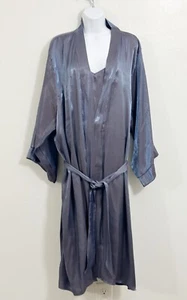 Women’s Nightgown Slip Dress + Robe Sleepwear Set Plus Size 3X Gray Lingerie - Picture 1 of 14