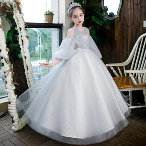 Niñas Niños Show Vestido Largo Malla Vestido de Baile Princesa Fiesta Boda Vestido Gris 9.141 - Imagen 1 de 9