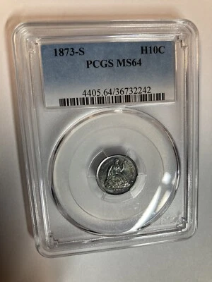 Beautiful Blue Tones 1873-S H10c Seated Liberty Half Dime Pcgs MS 64 - Image 1 of 4