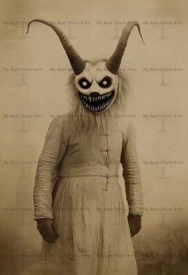 ЖУТКИЙ ДЕМОН ХУДОЖЕСТВЕННАЯ ПЕЧАТЬ — фэнтезийный декор маски ужасов Крампуса, жуткий готический плакат - Изображение 1 из 2